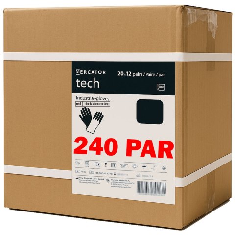 Rękawice Robocze MERCATOR Tech Red+Black Latex - 240 Par (9 - L)