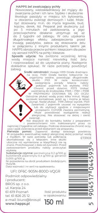 HAPPS - żel zwalczający pchły 150ml