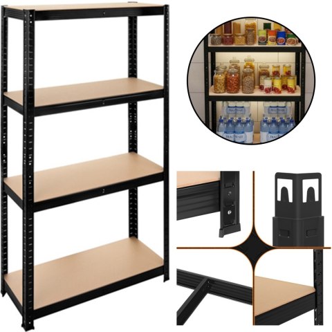 Regał Magazynowy PAKO Czarny 150x75x30 4 Półki 700 Kg