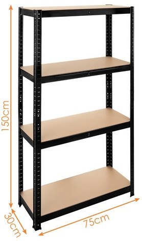 Regał Magazynowy PAKO Czarny 150x75x30 4 Półki 700 Kg