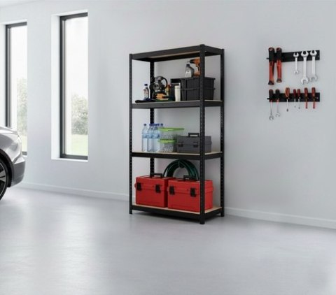 Regał Magazynowy PAKO Czarny 150x75x30 4 Półki 700 Kg