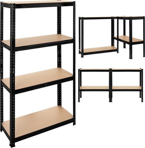 Regał Magazynowy PAKO Czarny 150x75x30 4 Półki 700 Kg