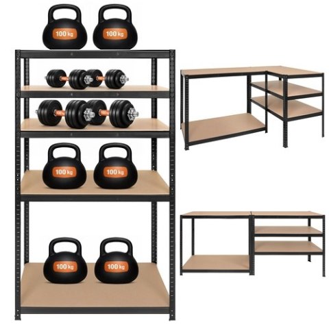 Regał Magazynowy PAKO Czarny 180x100x60 5 Półek 1000 Kg