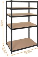 Regał Magazynowy PAKO Czarny 180x100x60 5 Półek 1000 Kg