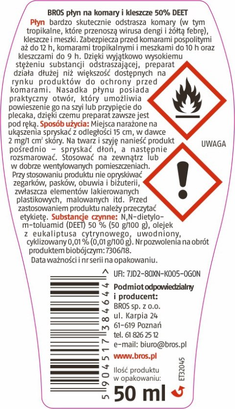 BROS - Płyn Na Komary i Kleszcze 50% DEET 50ml Turystyczny