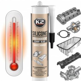 K2 SILIKON BLACK Uszczelka Wysokotemperaturowa +350°C 300g Kartusz B200N