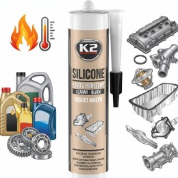 K2 SILIKON BLACK Uszczelka Wysokotemperaturowa +350°C 300g Kartusz B200N