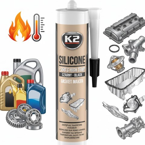 K2 SILIKON BLACK Uszczelka Wysokotemperaturowa +350°C 300g Kartusz B200N