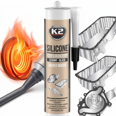 K2 SILIKON BLACK Uszczelka Wysokotemperaturowa +350°C 300g Kartusz B200N
