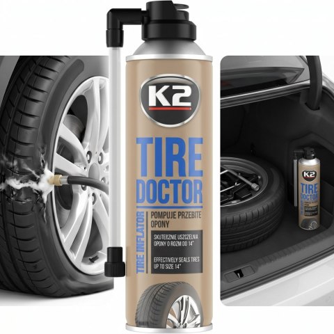 K2 TIRE DOKTOR Uszczelniacz Do Opon Aut Koło Zapasowe W Sprayu 400ml B310