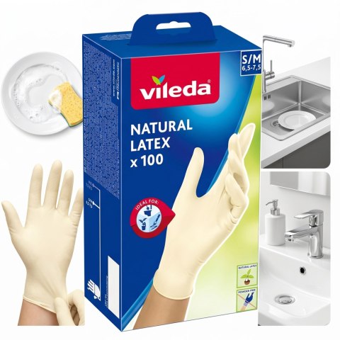 Rękawice lateksowe Vileda Natural Latex S/M 100 szt.