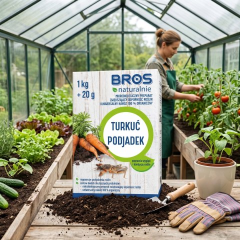 BROS NATURALNIE - mikrobiologiczny preparat zwiększający odporność roślin i uniwersalny nawóz 100% organiczny 1kg + 20g (turkuć 