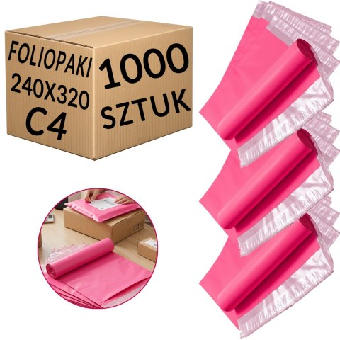 Foliopaki Kurierskie Różowe C4 240x320mm - 1000 szt.