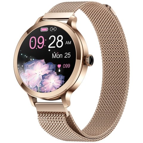 Smartwatch Damski VELTORI VT340-1 Złota Bransoleta + Różowy Pasek Silikonowy