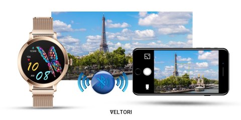 Smartwatch Damski VELTORI VT340-1 Złota Bransoleta + Różowy Pasek Silikonowy