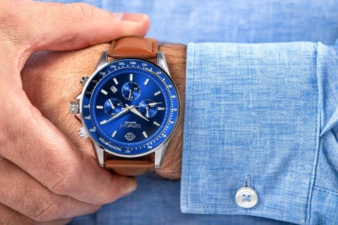 Zegarek Męski Giewont Chronograph Sapphire Brązowo Niebieski GW3520-A5