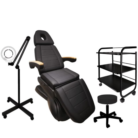 Fotel kosm. LUX 3+lampa lupa+taboret+stolik czarny