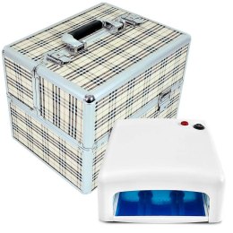 Zestaw kuferek kosmetyczny kratka + lampa UV