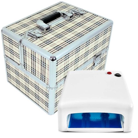 Zestaw kuferek kosmetyczny kratka + lampa UV