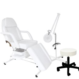 Fotel z kuwetami biały+taboret+lampa lupa - BASIC
