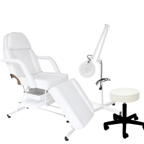 Fotel z kuwetami biały+taboret+lampa lupa - BASIC