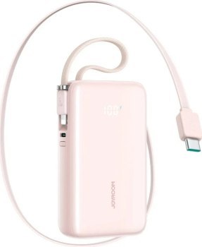 Joyroom JR-PR2L 10000 mAh 35W z wbudowanym zwijanym kablem USB-C Lightning różowy