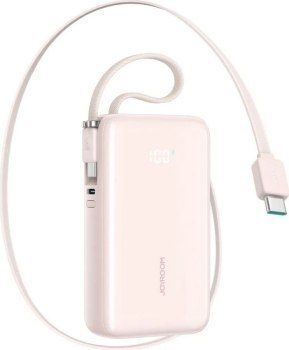 Joyroom JR-PR2L 10000 mAh 35W z wbudowanym zwijanym kablem USB-C różowy