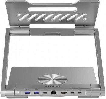 Uchwyt - CANYON Podstawka pod laptop z hubem HDMI 2xUSB RJ45 PD srebrna