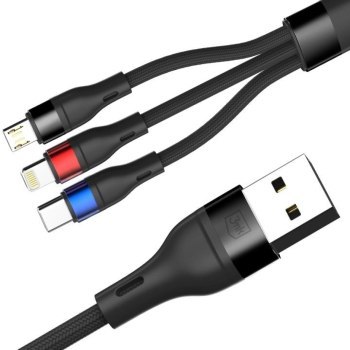 3mk Hyper Cable N-SERIES 3 in 1 USB-A to USB-C/Lightning/MicroUSB 1.2m 9V/2A 18W Black