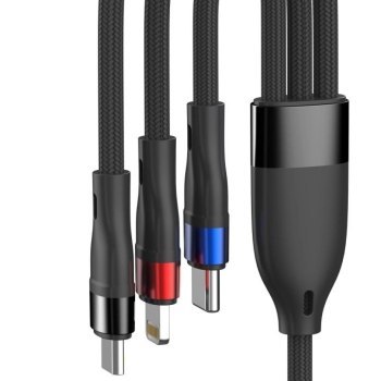 3mk Hyper Cable N-SERIES 3 in 1 USB-A to USB-C/Lightning/MicroUSB 1.2m 9V/2A 18W Black