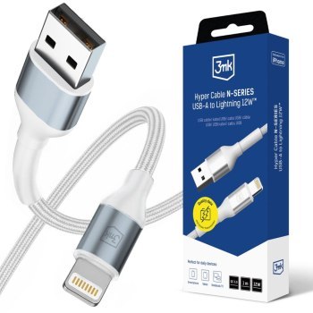 3mk Hyper Cable N-SERIES USB-A to Lightning 1m QC 3.0 5V/2.4A 12W White