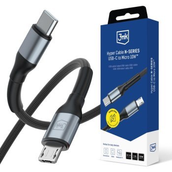 3mk Hyper Cable N-SERIES USB-C to Micro 1m QC 3.0 5V/2A 10W Black