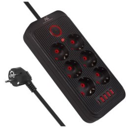 MACLEAN LISTWA ZASILAJĄCA PRZEDŁUŻACZ 6 GNIAZD + 4XUSB 110-240V AC 50/60HZ 2.1A MAX 2500W 1 5 M CZARNA MCE389 B
