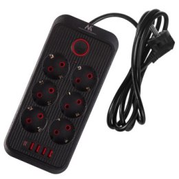 MACLEAN LISTWA ZASILAJĄCA PRZEDŁUŻACZ 6 GNIAZD + 4XUSB 110-240V AC 50/60HZ 2.1A MAX 2500W 1 5 M CZARNA MCE389 B