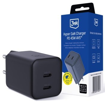 3mk Hyper Charger PD 45W GaN AVS QC4+ PPS AFC FCP DCP 2C Black