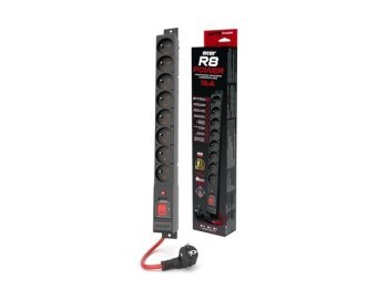 Listwa antyprzepięciowa - Acar R8 Power 8 gniazd 230V PL 10m 16A czarna
