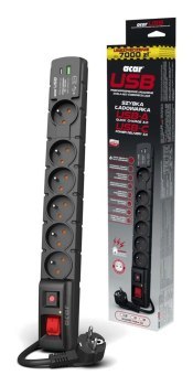 Listwa antyprzepięciowa - Acar S6 USB PD 3.0 QC 6 gniazd 1.5m