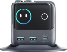Joyroom Podix JR-TRD01 GaN 140W z 5 portami i podwójnymi zwijanymi kablami - szara