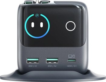 Joyroom Podix JR-TRD01 GaN 140W z 5 portami i podwójnymi zwijanymi kablami - szara