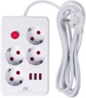 MACLEAN LISTWA ZASILAJĄCA PRZEDŁUŻACZ 4 GNIAZDA + 3XUSB 110-240V AC 50/60HZ 2.1A MAX 2500W 3M BIAŁA MCE393 W