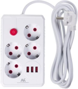 MACLEAN LISTWA ZASILAJĄCA PRZEDŁUŻACZ 4 GNIAZDA + 3XUSB 110-240V AC 50/60HZ 2.1A MAX 2500W 3M BIAŁA MCE393 W