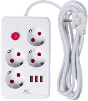 MACLEAN LISTWA ZASILAJĄCA PRZEDŁUŻACZ 4 GNIAZDA + 3XUSB 110-240V AC 50/60HZ 2.1A MAX 2500W 3M BIAŁA MCE393 W