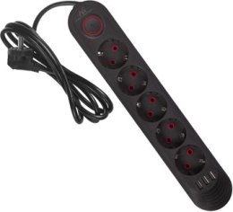 MACLEAN LISTWA ZASILAJĄCA PRZEDŁUŻACZ5 GNIAZD + 3XUSB 110-240V AC 50/60HZ 2.1A MAX 2500W 1 5M CZARNA MCE395 B