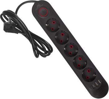 MACLEAN LISTWA ZASILAJĄCA PRZEDŁUŻACZ5 GNIAZD + 3XUSB 110-240V AC 50/60HZ 2.1A MAX 2500W 1 5M CZARNA MCE395 B