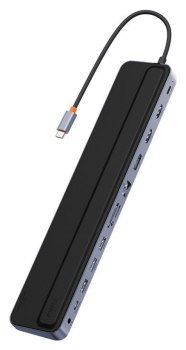 Replikator - Baseus EliteJoy Gen2 12w1 USB-C do 2x HDMI + 3x USB 3.0 + PD + DP + SD/TF + RJ45 + Type-C + 3.5mm (ciemny szary)