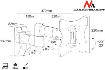 Uchwyt - Uchwyt ścienny do monitora Maclean MC-503S (Obrotowy ścienne Uchylny; 23 - 42 ; max. 30kg)