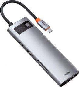 Replikator - Baseus Metal Gleam Series Hub 8w1, USB-C do 3x USB 3.0 + HDMI + USB-C PD + Ethernet RJ45 + microSD/SD