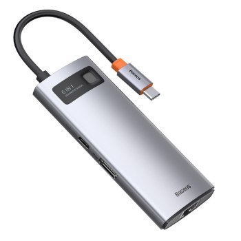 Baseus 6w1Metal Gleam Series, USB-C do 3x USB 3.0 + HDMI + USB-C PD + Ethernet RJ45