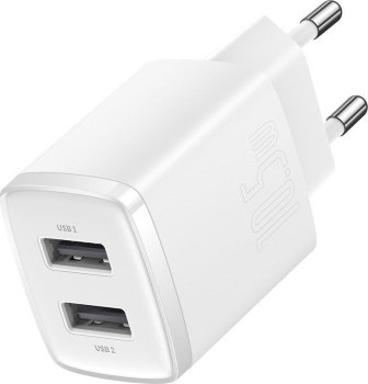 Baseus Compact Quick Charger, 2x USB, 10.5W (biała)