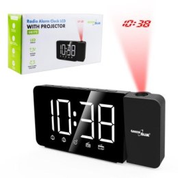 GREENBLUE RADIOBUDZIK CYFROWY LED Z PROJEKTOREM GREENBLUE RADIO FM ALARM ZEGAR 12/24 ZASILANIE USB 5V DC + CR2032 GB172